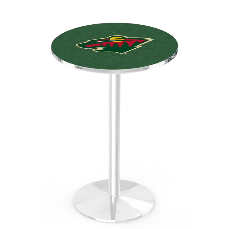 NHL Round Metal Base Dining Table, Chrome, Minnesota Wild