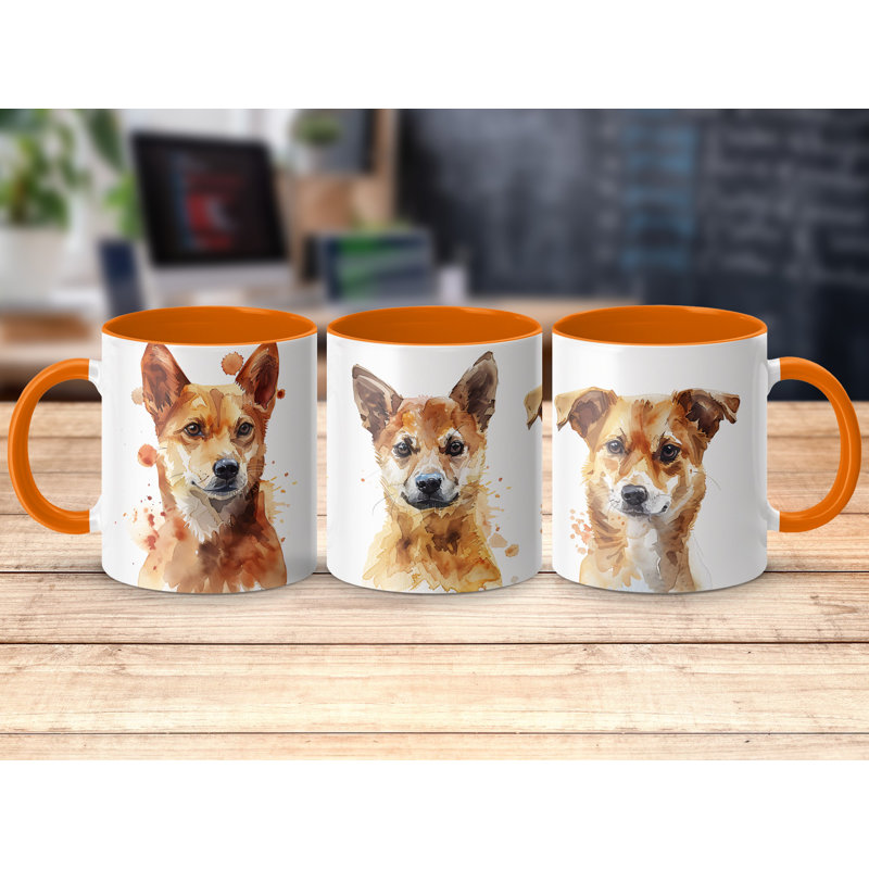 Artistic Watercolor Dog Portraits 11oz Coffee Mug, 2, Orange