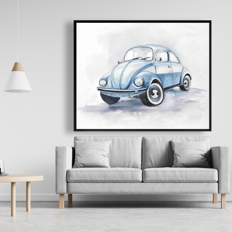 Beetle Blue Car Print On Canvas