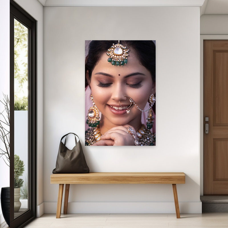 " Serene Indian Bride Traditional Wall Art Print " by Hamza Qarooni, H 60 po x l 40 po