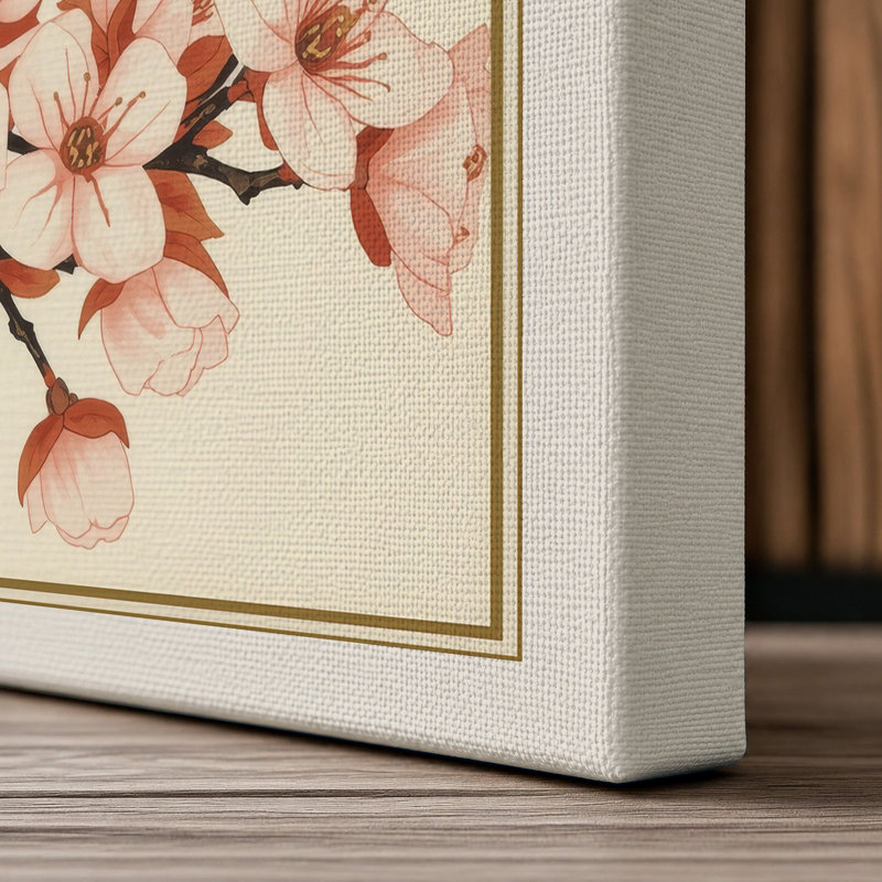Moonlit Cherry Blossom Japandi - Wrapped Canvas, 30x20 - 76.2 x 50.8 cm, Cream Border