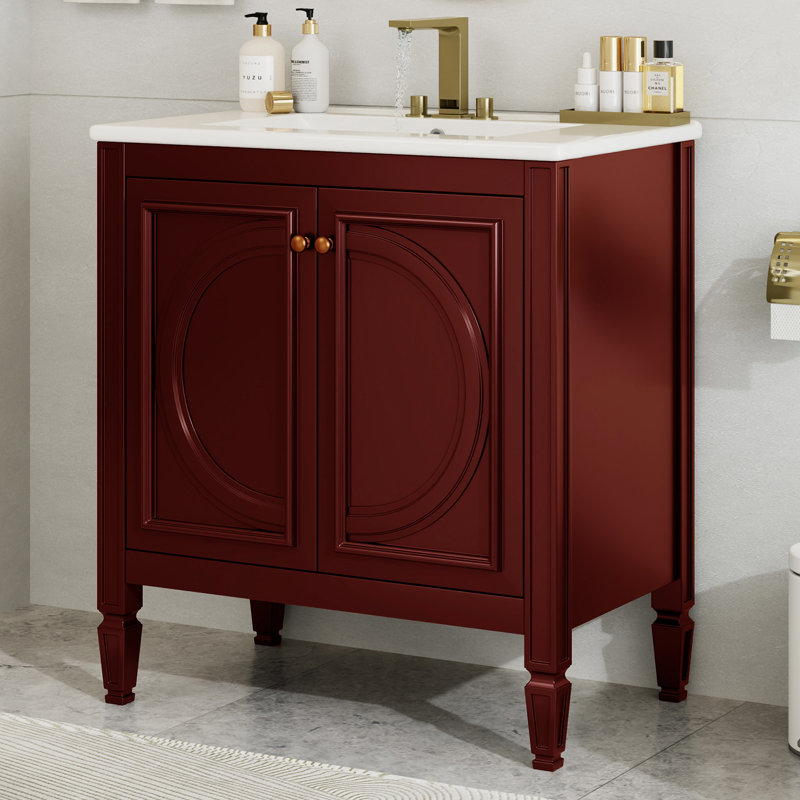 Meuble-lavabo simple 30 po avec comptoir en céramique, Rouge
