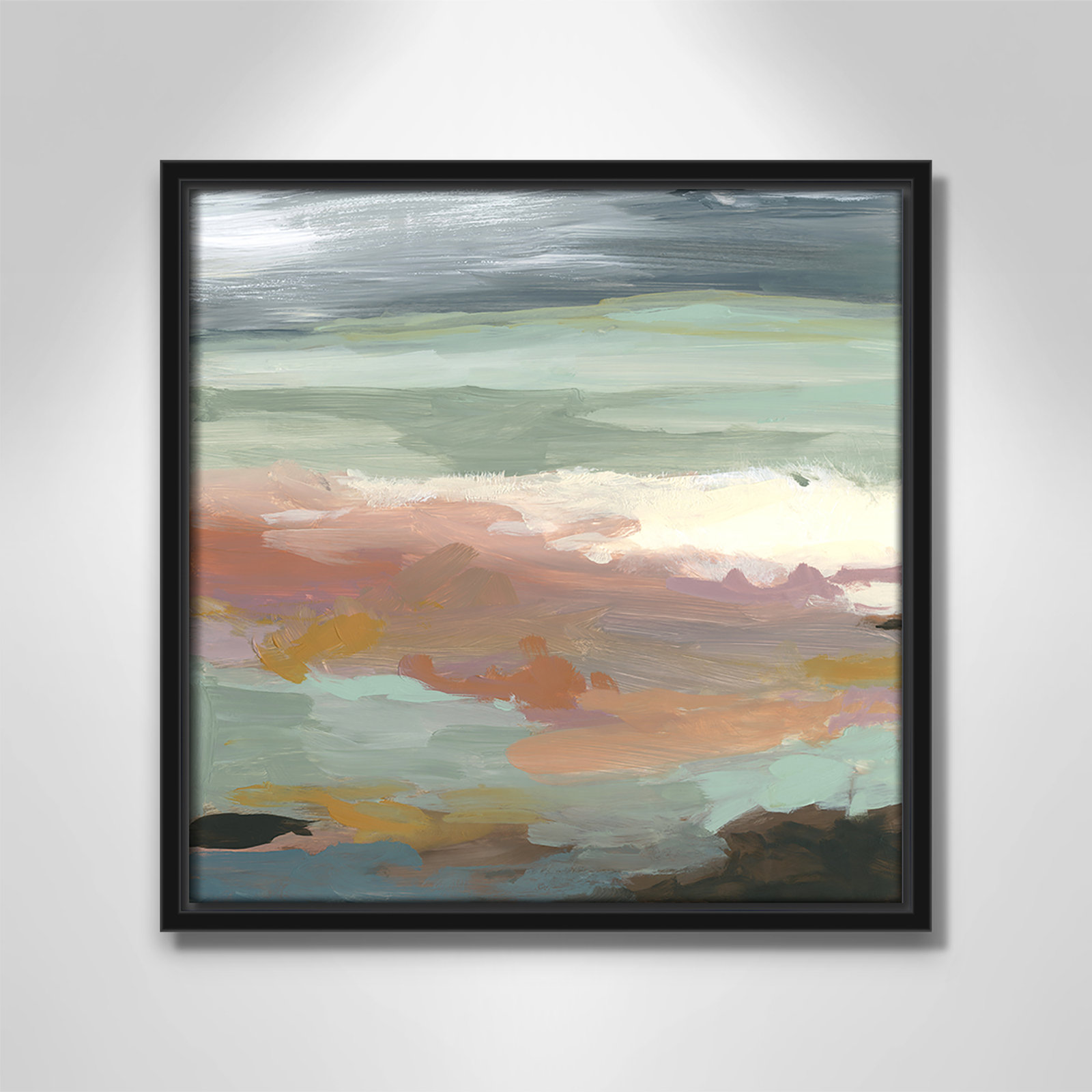 Ocean Bluffs by Carol Robinson - Painting Print on Paper, Picture Framed Canvas, 13.5" H x 13.5" W, Black