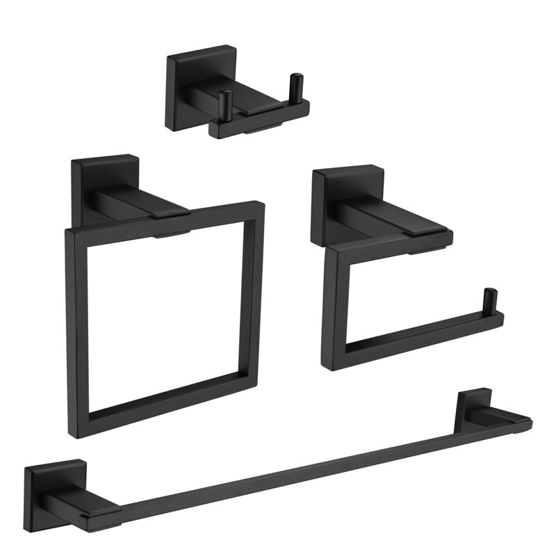 Ensemble de quincaillerie de salle de bain 4 pièces, Noir mat