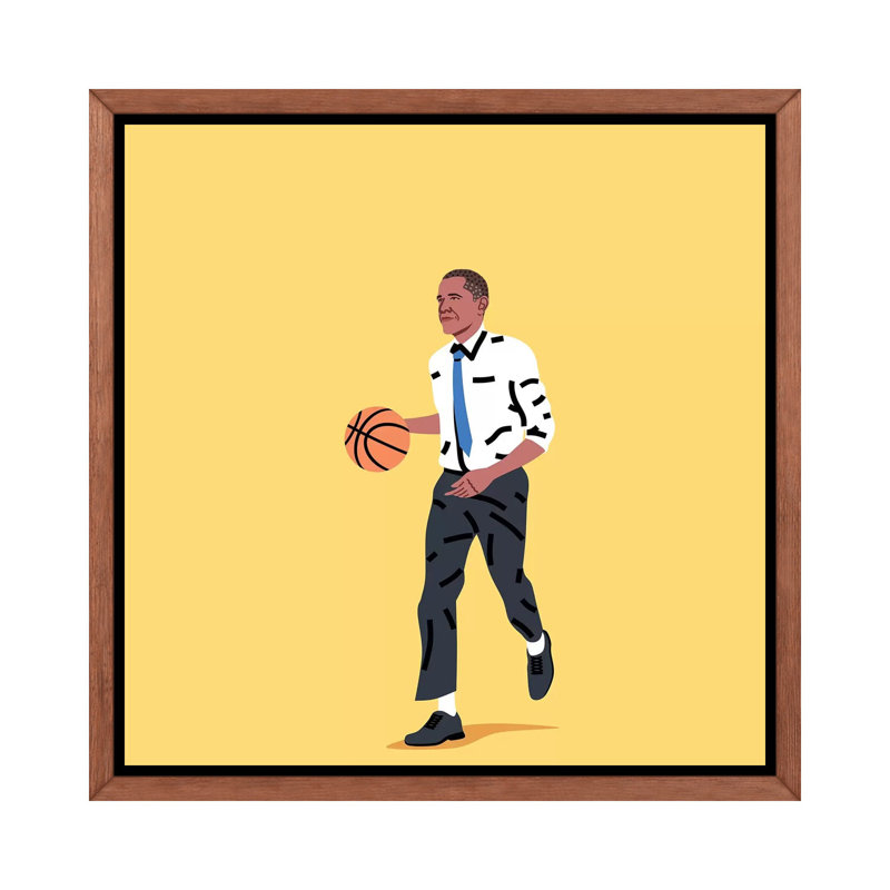 «Balling Barack» par Elad Shagrir - impression, Cadre flottant brun, H 18 po x l 18 po x 1,5 po
