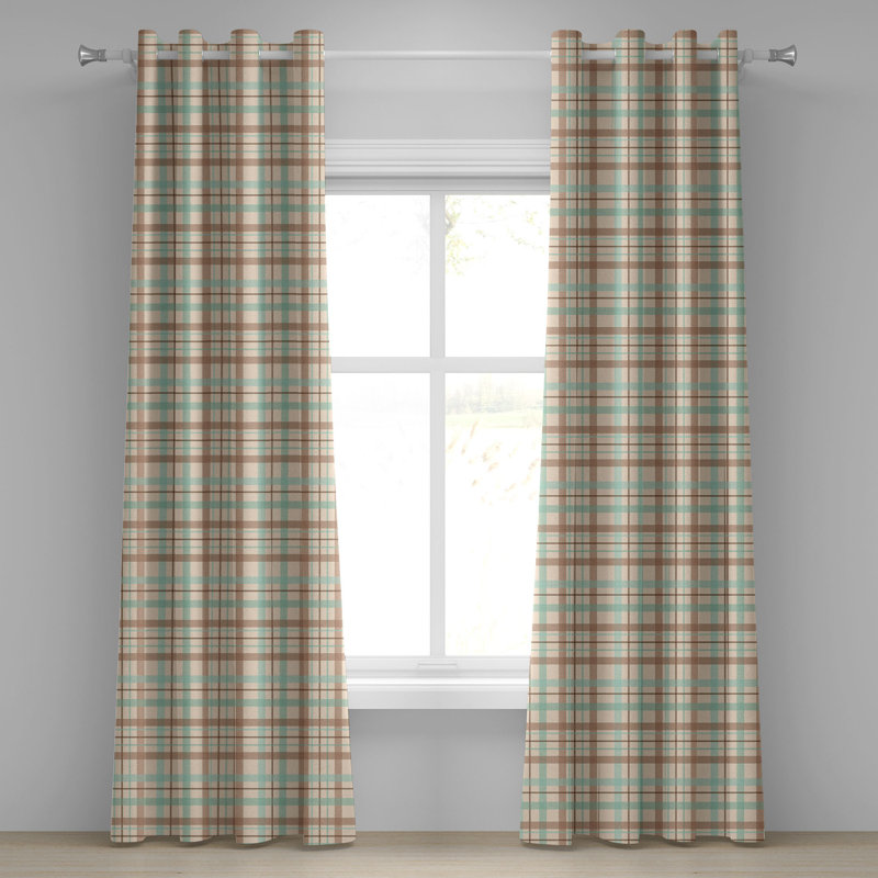 Rideau décoratif à carreaux avec œillets East Urban Home, 50 po, brun, vert menthe, beige, L 50 po x L 72 po