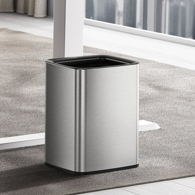 Poubelle à couvercle ouvert 2,6 gallons / 10 L EKO Laguna - Poubelle moderne en acier inoxydable mat avec panier intérieur amovible pour la salle de bain, la chambre à coucher et le bureau
