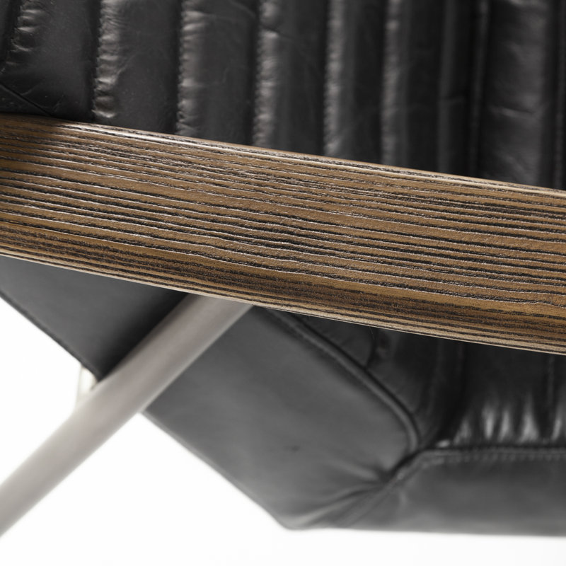 Fauteuil en cuir véritable capitonné de 93,98 cm de large, Cuir véritable noir