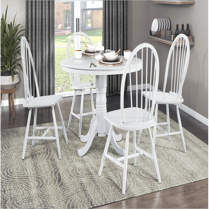 Ensemble de table de salle à manger blanche 5 pièces avec 4 chaises Windsor