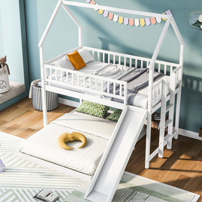 Gray Twin Over Full Bunk Bed With Slide And , Solid Build, Full Guardrail, Made Of Materials, No Box Spring For A Good Resting Experience Slide, Built-In Gray, Easy Assembly