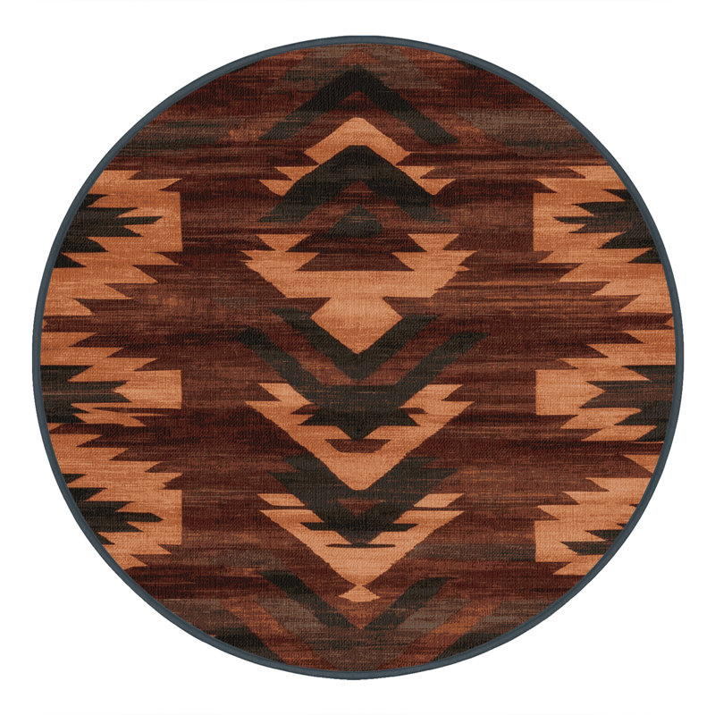 Tapis persan noir lavable à la machine, Rond 3 pi