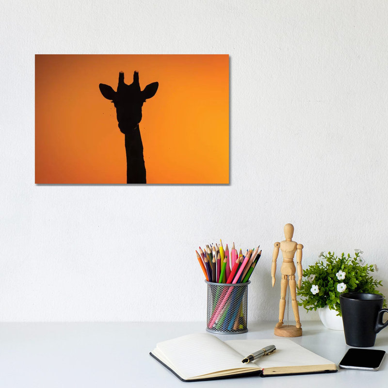 Giraffe Sunset Silhouette Okavango by Mogens Trolle - Wrapped Canvas Print, 20.32 cm H x 30.48 cm W