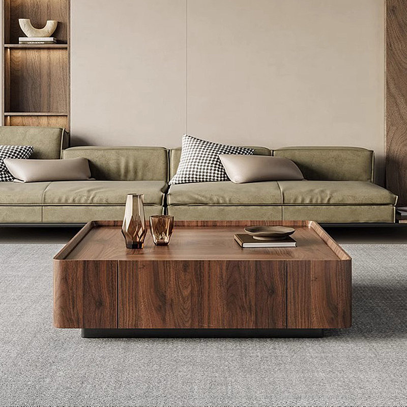 Table basse italienne de couleur noyer minimaliste, H 12,6 po x L 39,37 po x l 39,37 po