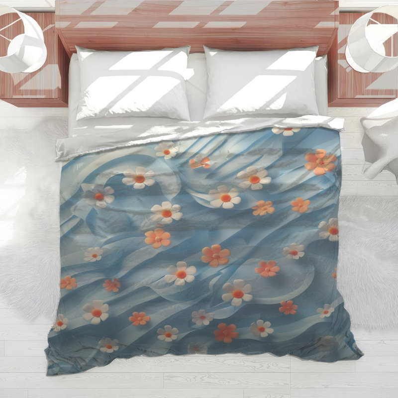 White Orange Flowers Comforter, King