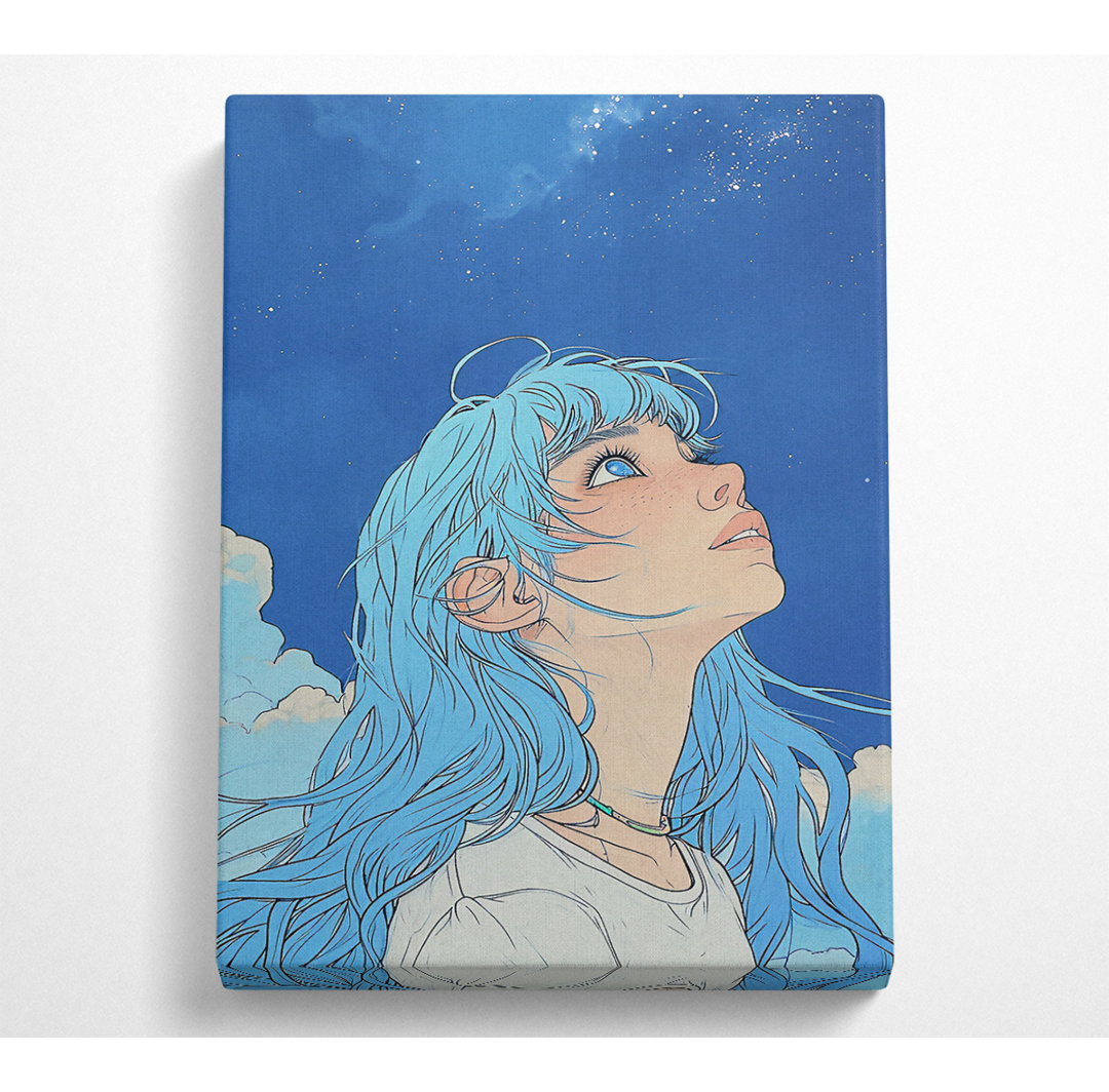 Blue Hair Girl Sky Dreams - Leinwanddrucke auf Leinwand