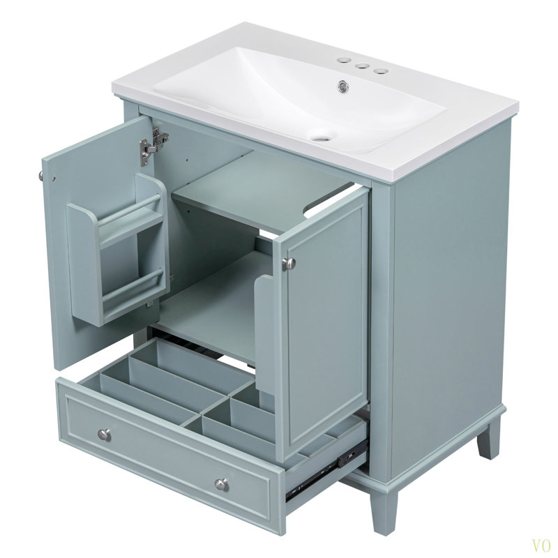 Ensemble de meuble-lavabo 30 po avec lavabo, armoire de salle de bain multifonctionnelle avec portes et tiroir, structure solide et panneau de fibres à densité moyenne