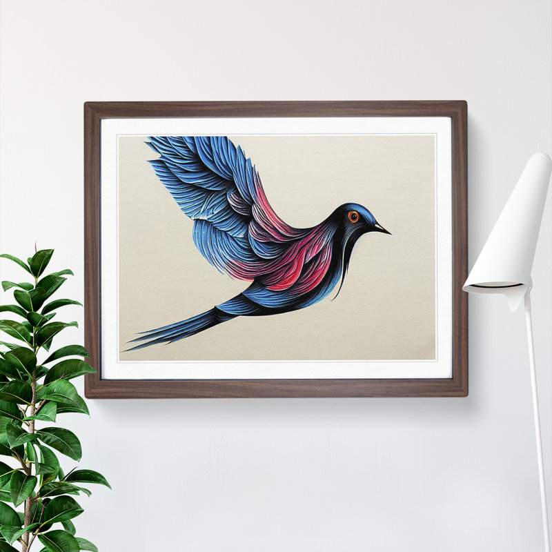 Luxurious Dove Bird Abstract - Single Picture Frame Print, 46cm H x 64cm W x 2cm D, Walnut