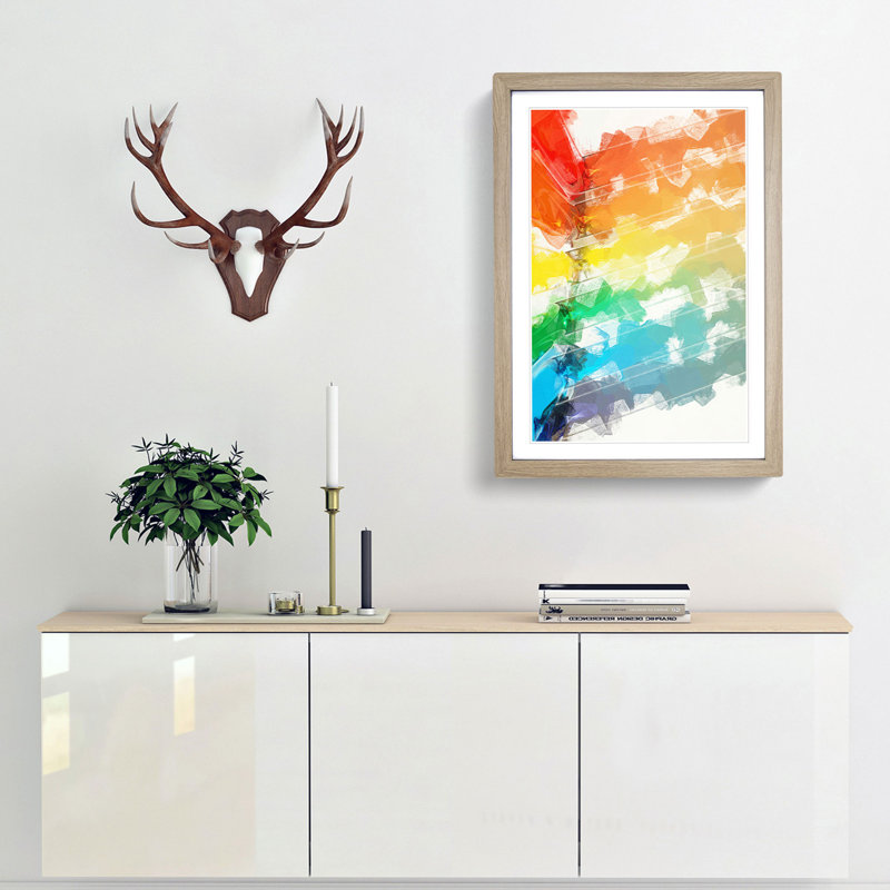 Bars of the Rainbow in Abstract - Picture Frame Graphic Art Print, 87cm H x 62cm W x 2cm D, Oak Framed