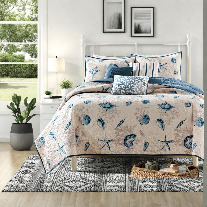 Premium Coastal Microfiber Bedding Sets, Reversible, Twin/xl, Blue