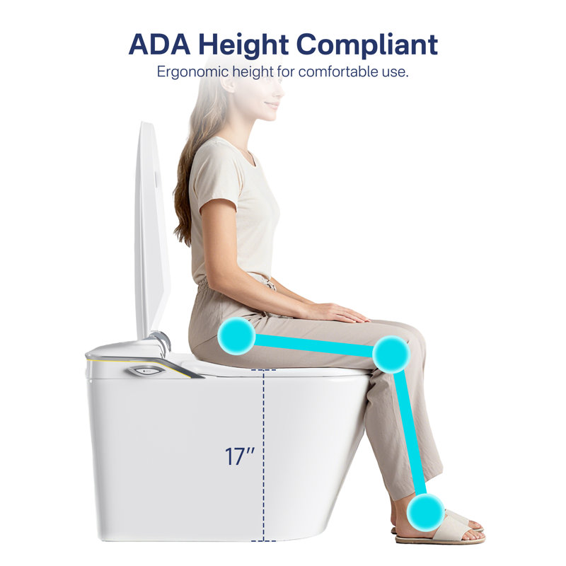ADA Compliant Elongated Smart Toilet with Foam Shield for Splash & Odour Protection, Auto Open Lid, Bidet Function, Automatic Flush, Warm Air Dryer, Foot Sensor Flush & Night Light (Remote Included)