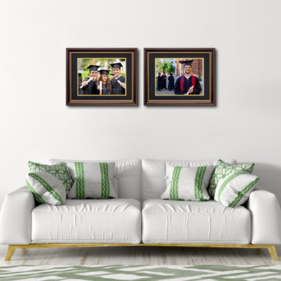 Diploma Frames 8.5x11 with Mat or 11x14 without Mat,2 Pack Reddish Brown/Gold Trim Certificate Document Picture Frame,Real Glass(Black/Gold Double Mat)