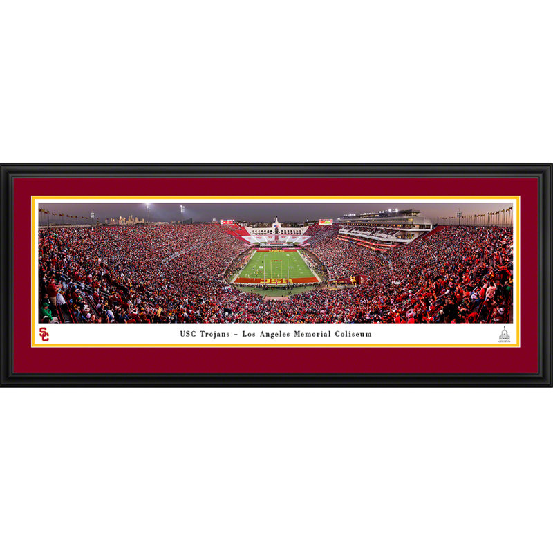 USC Trojans Football, 18" H x 44" W x 0.875" D, Black Deluxe Framed, Red