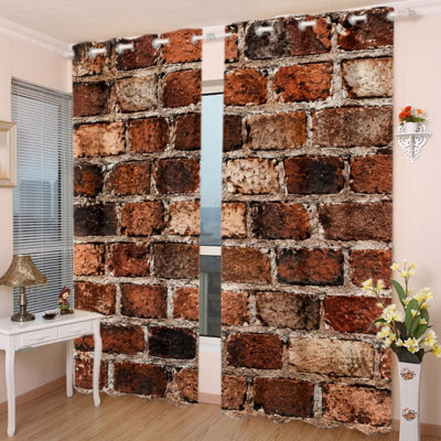 Lot de 2 rideaux occultants à œillets effet brique, imprimé texture brique rustique, isolants thermiques, antibruit et préservant l'intimité, idéaux pour la chambre, le salon et la cuisine. Décoration intérieure.
