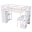 Lit mezzanine simple avec tiroirs de rangement, bureau et escalier, lit mezzanine en bois avec tablettes - blanc-146172898