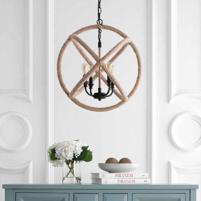 Lustre en forme de globe à 4 lumières avec accents de corde Leticia