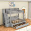 Lit superposé simple au-dessus d'un lit double en bois avec port USB, bande lumineuse, tablettes et lit gigogne-664043951