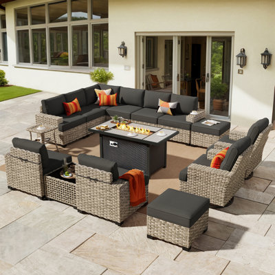 15 - Piece Outdoor Wicker Sectional Seating Group with Cushions