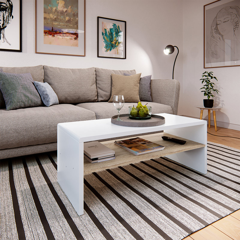 Aleksa Sled Coffee Table with Storage, White/Sonoma oak