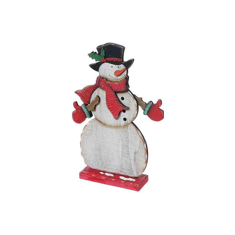 Bonhomme de neige en bois sur socle