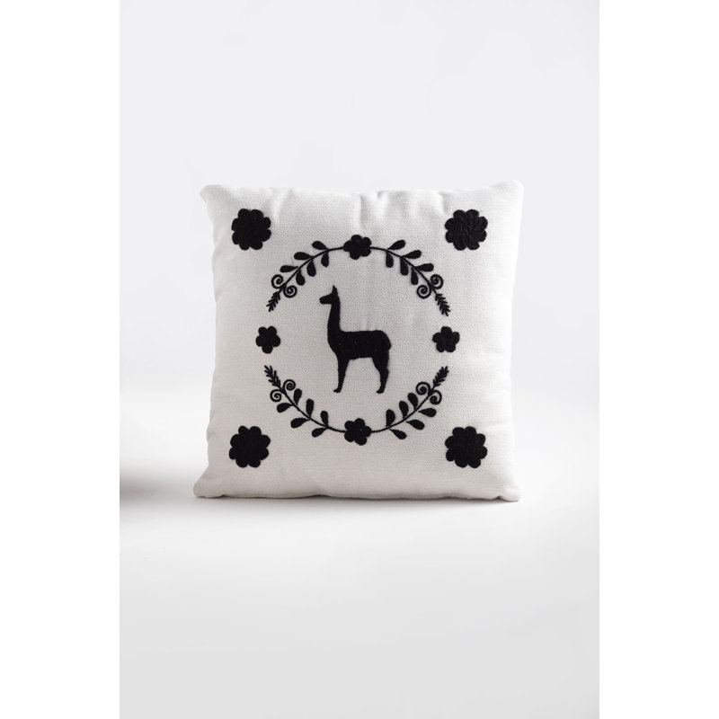 Llama Hand Embroidered Decorative Throw Pillows by Andean, In Stock, White/Black