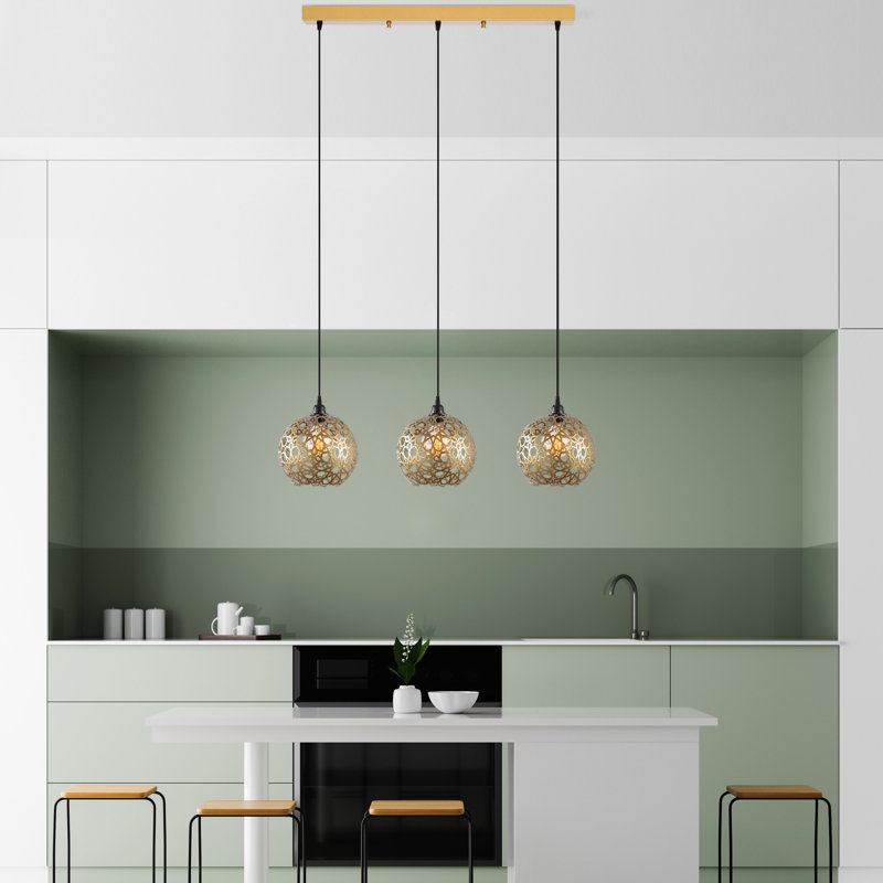 Elegant Gold Chandelier, Adjustable Height (37 - 46.1 inches), Metal Body, 30.3 in Diameter | 3 x E27 Max 40W Sockets, Base Plate: 30.7 x 2.4 x 1.6 inches | Perfect for Living Room & Dining Spaces, Stylish Lighting Solution