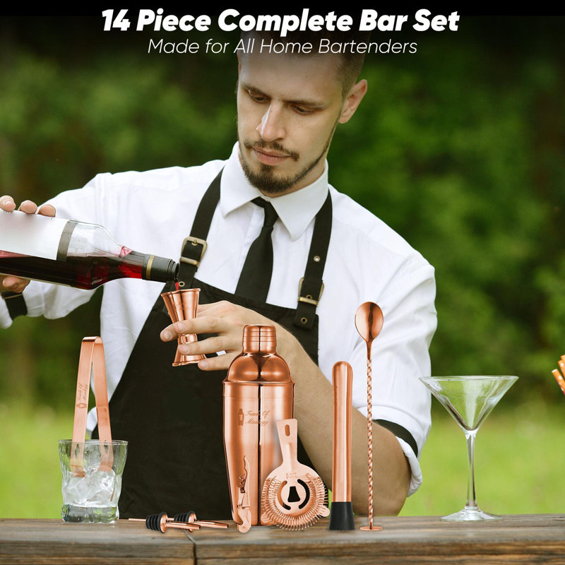 Rylon Bartender Kit - Bar Tool Set - Mixology Bar Set Cocktail Shaker Set, Rose Gold