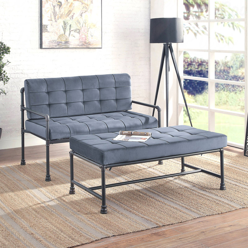 Banc - Siège rembourré et capitonné, H 18,5 po x l 48,5 po x P 24,5 po