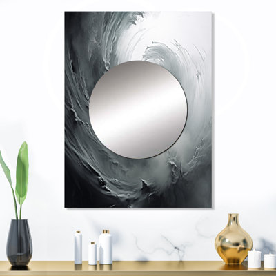 «Brambory Grey Turbulent Turn Spiral», miroir mural à spirales abstraites, miroir décoratif moderne, impression d'art en métal