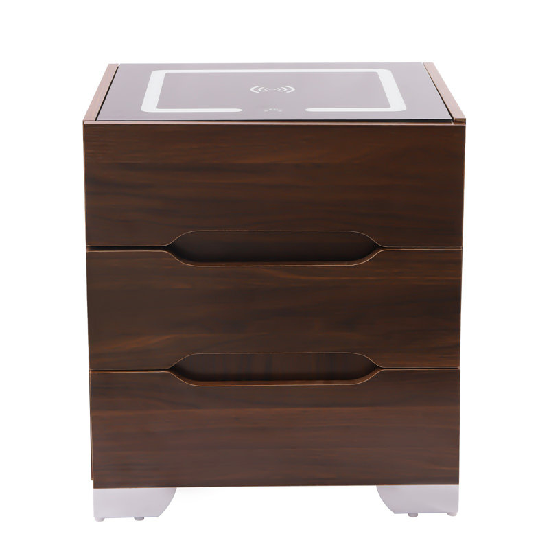 Zaizi Manufactured Wood Nightstand w/ Wireless Charging Station and LED Lights, Brown
