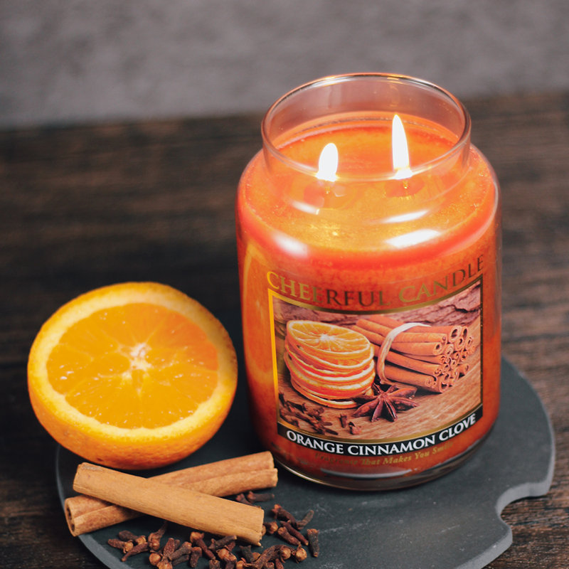 Orange Cinnamon Clove Scented Glass Jar Candle with Lid, 24 oz
