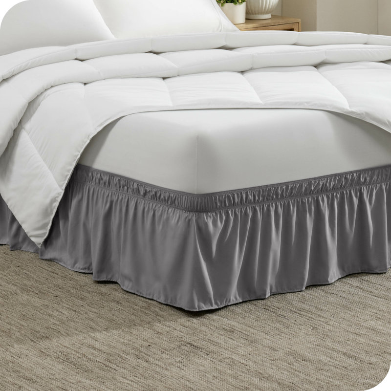 Light Gray Polyester Queen Ruffled Wrap Around Bed Skirt