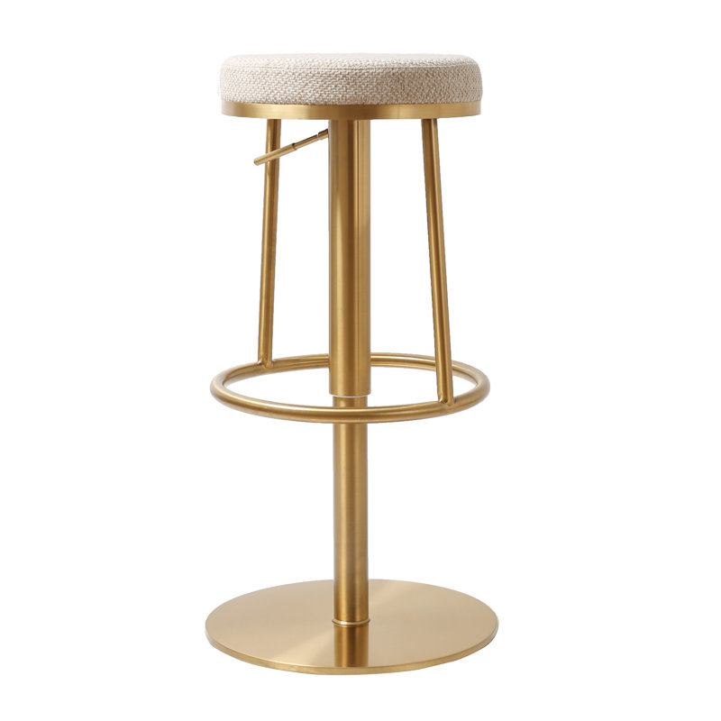 Alfonz Swivel Upholstered Adjustable Height Counter Stool with Metal Frame, Beige/Gold 