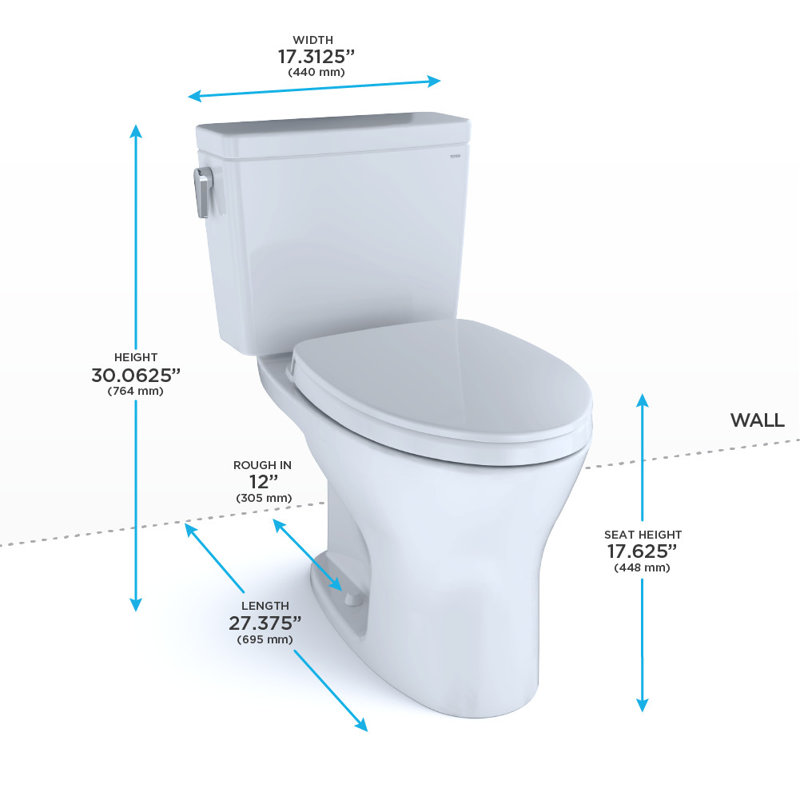 TOTO® Drake® Two-Piece Elongated Dual Flush 1.28 and 0.8 GPF Universal Height DYNAMAX TORNADO FLUSH® Toilet with CEFIONTECT® and SoftClose Seat, WASHLET+ Ready, Cotton White
