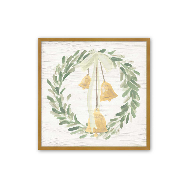 «Holiday Bells Wreath I», impression, Polished Gold Single Picture Framed, Solid Wood, H 21,75 po x l 21,75 po