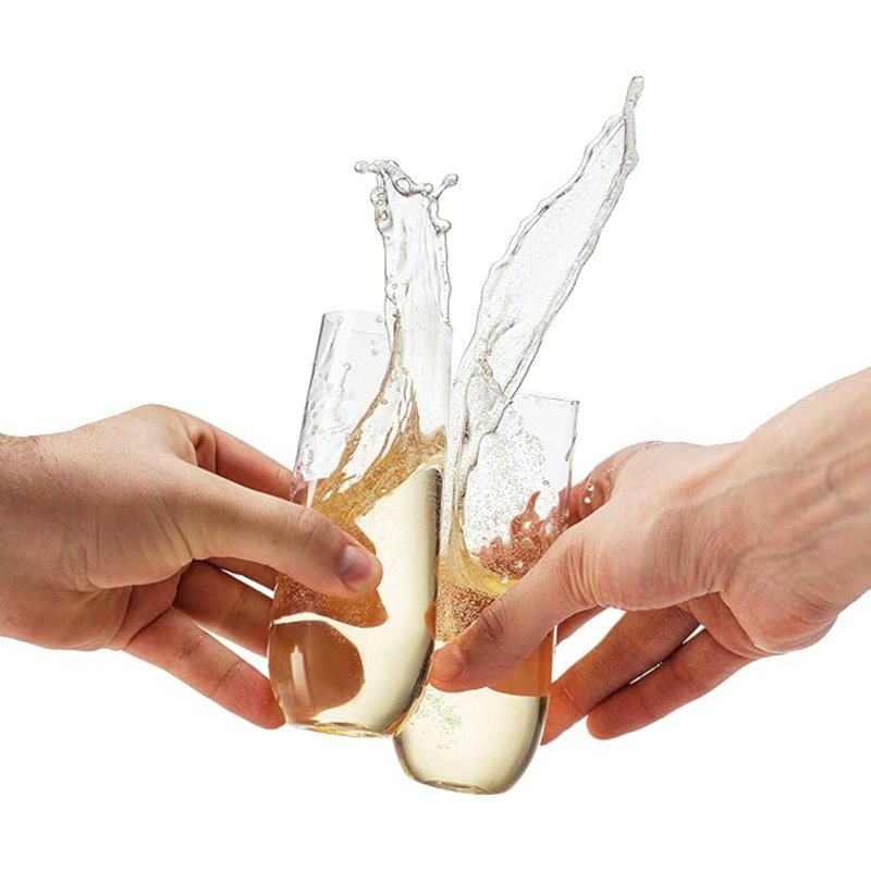 48 Pack Stemless Plastic Champagne Flutes Disposable 9 Oz Clear Plastic Toasting Glasses Shatterproof Recyclable And BPA-Free