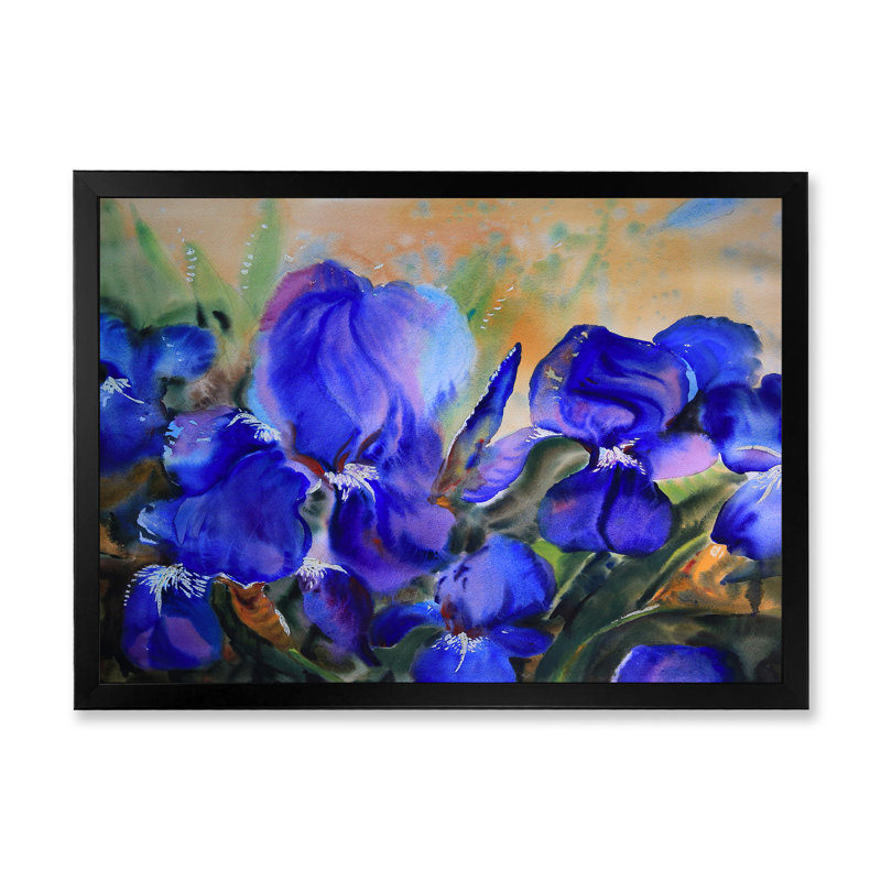 Champ de fleurs bleues - reproduction d'art sur toile, Cadre noir, H 8 po x l 12 po x P 1 po