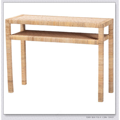 Console bohémienne miel clair en rotin et bois d'acacia