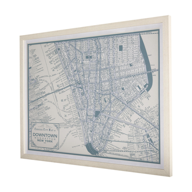«Manhattan Map I a Hand Hand», reproduction d'art encadrée texturée mat sous verre, Manhattan Map II