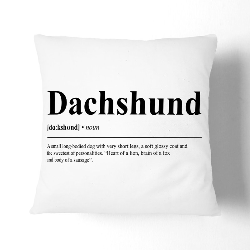 Dictionary Dachshund Typography Square Throw Cushion, 55cm H x 55cm W x 20cm D, Black
