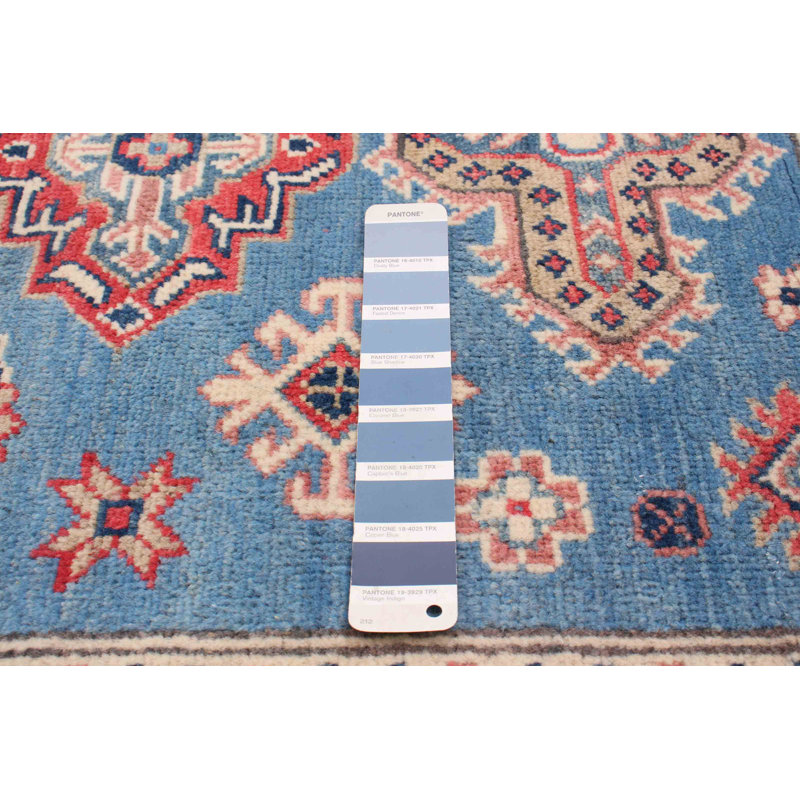 Tapis bleu / rouge en laine noué à la main de conception unique 8 pi 2 po x 9 pi 8 po New Age